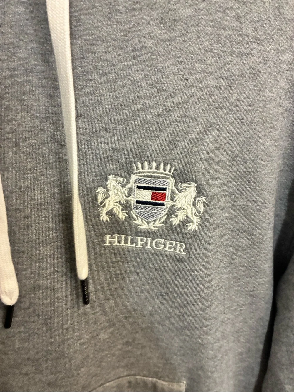 Tommy Hilfiger Mens L Grey Embroidered Hilfiger Crest Logo Pullover Hoodie